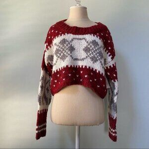 Free People Crop Chunky Knit Fair Isle Sweater